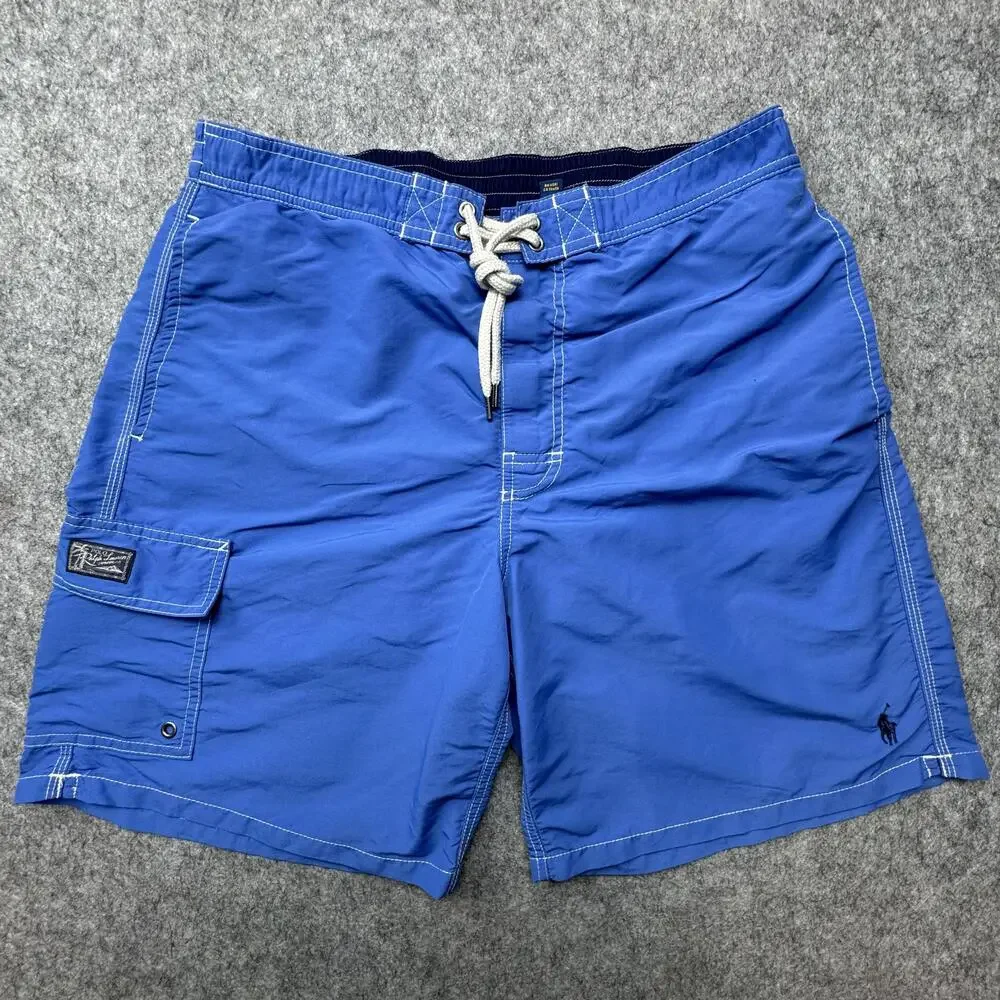 Polo Ralph Lauren Shorts Mens Large Blue Swim Trunks Mesh Lined Cargo Pocket